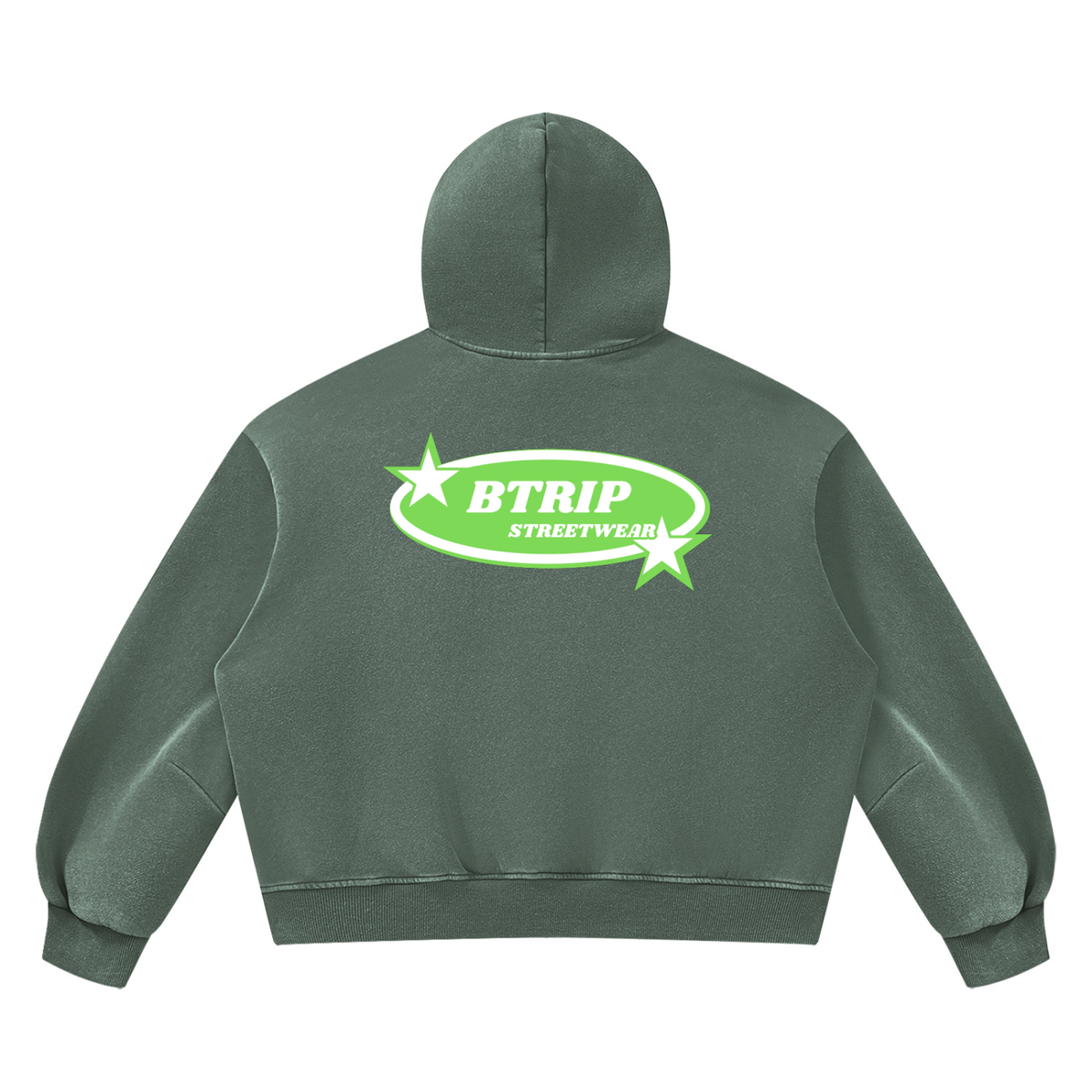 BTRIP STREETWEAR | The Green Logo Vintage Wash Boxy Hoodie