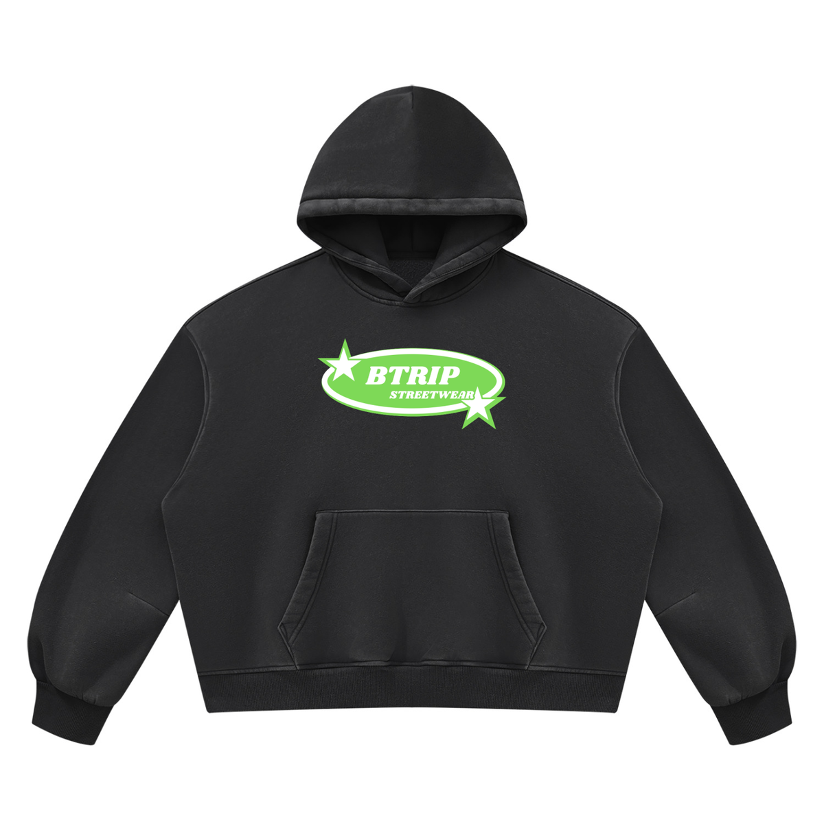 BTRIP STREETWEAR | The Green Logo Vintage Wash Boxy Hoodie