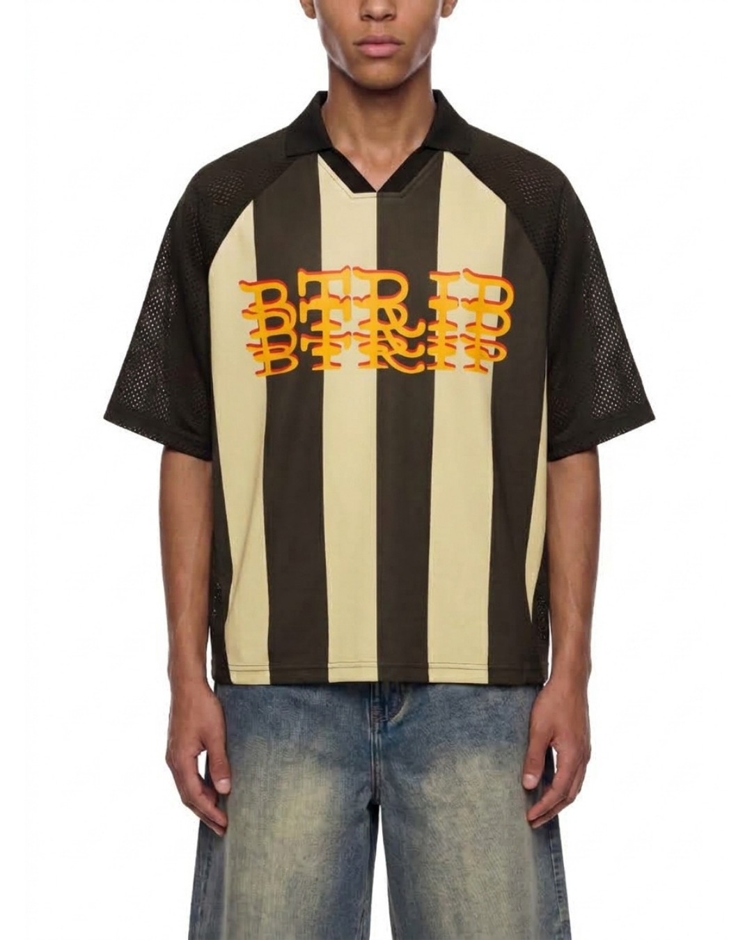 FVNBVSED | Unisex Striped Mesh Boxy Soccer Jersey