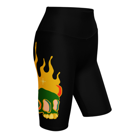Skull Biker Shorts — Black | High-Waist Compression