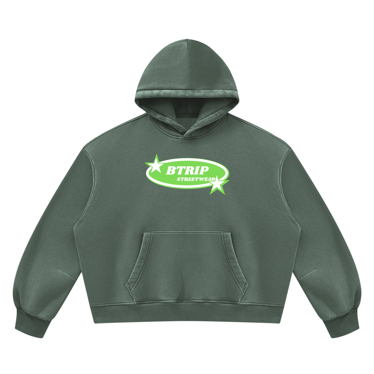 BTRIP STREETWEAR | The Green Logo Vintage Wash Boxy Hoodie