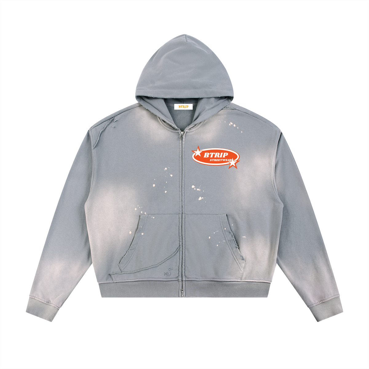 BTRIP STREETWEAR | Unisex Sun Fade Frayed Raw Edge Fleece Zip Hoodie