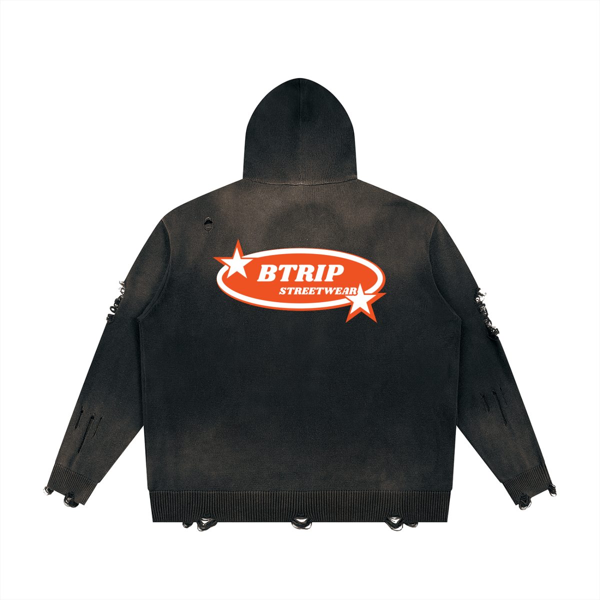 BTRIP STREETWEAR | Unisex Distressed Full-Zip Hooded Sweater