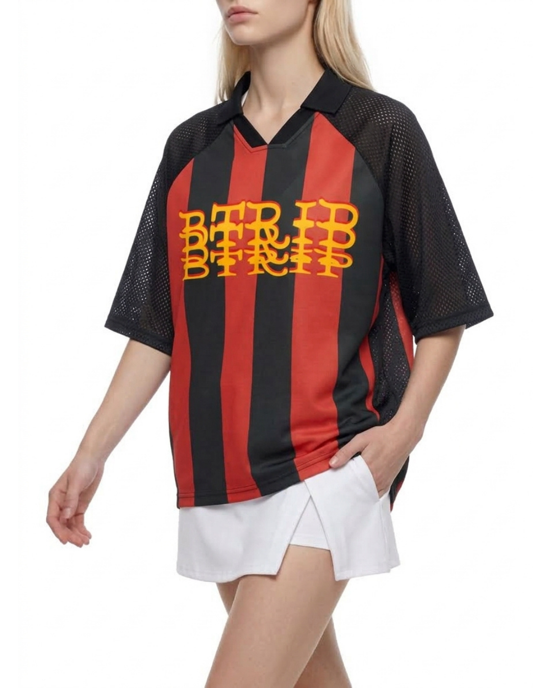 SPVIN | Unisex Striped Mesh Boxy Soccer Jersey