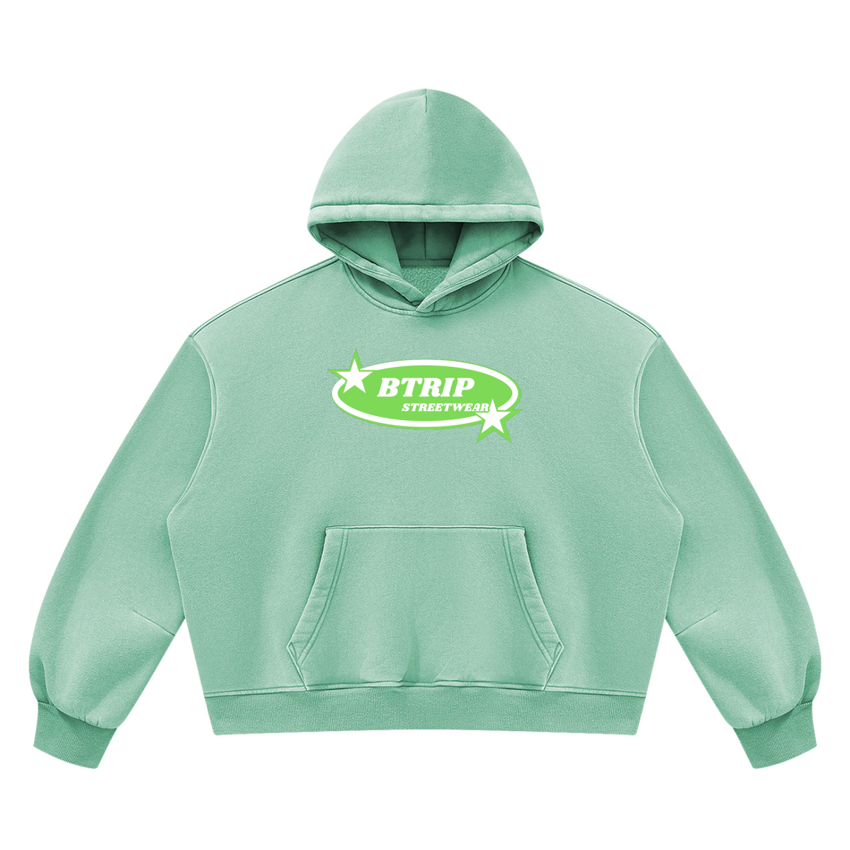 BTRIP STREETWEAR | The Green Logo Vintage Wash Boxy Hoodie