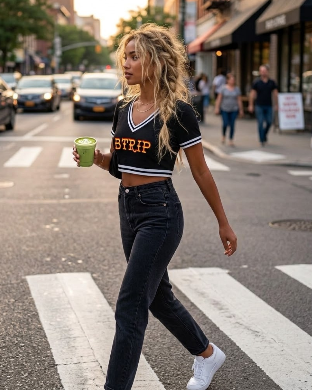 GUVYNVBO Color Block V-Neck Crop Tee
