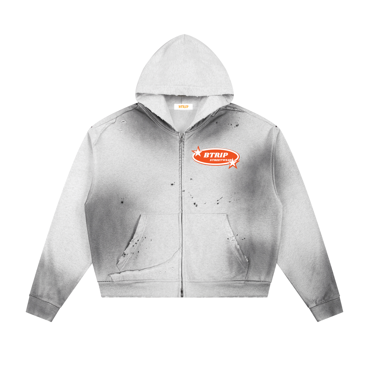 BTRIP STREETWEAR | Unisex Sun Fade Frayed Raw Edge Fleece Zip Hoodie