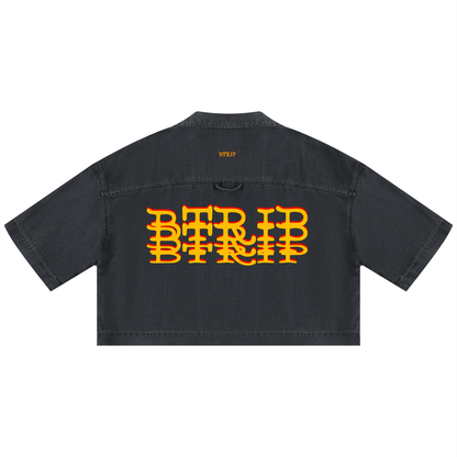GVBV - Women's Vintage Wash Boxy Cropped Shirt
