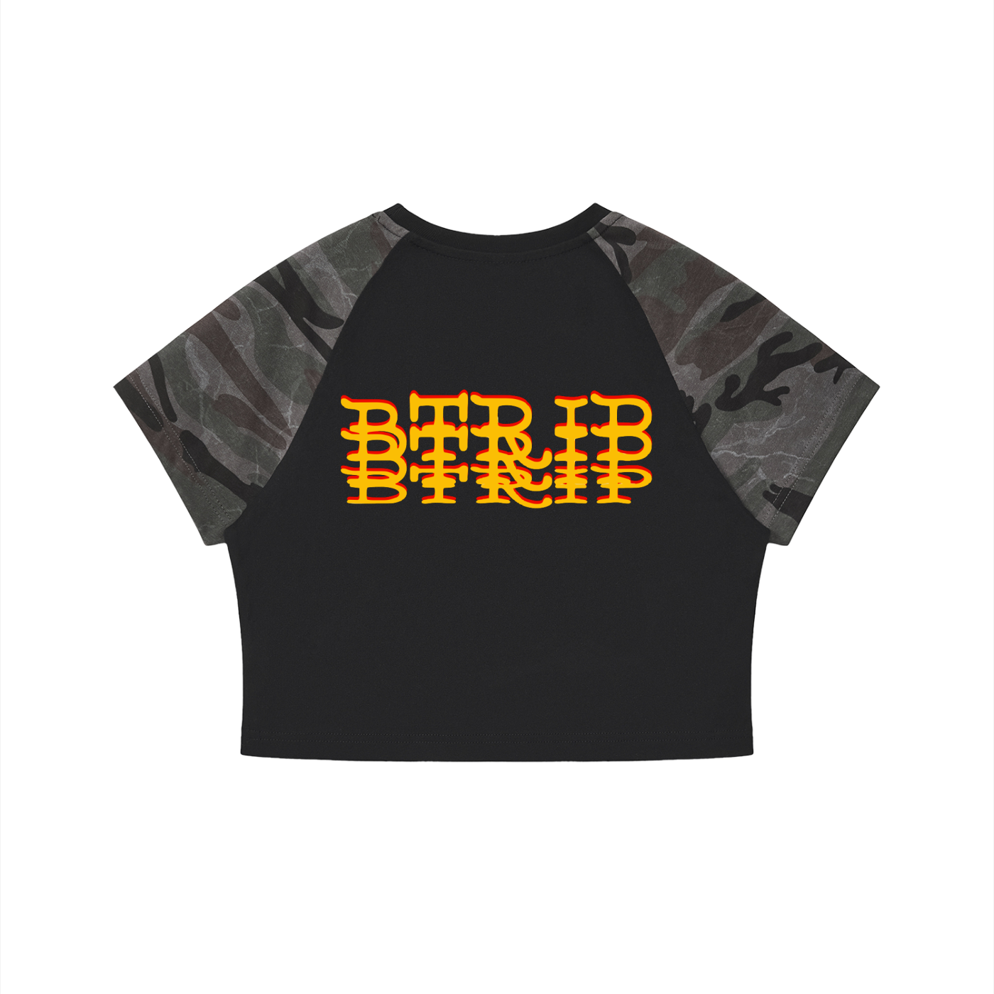 KELLY - Women’s Camo Raglan Crop T-Shirt