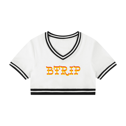 GUVYNVBO - Color Block V-Neck Crop Shirt