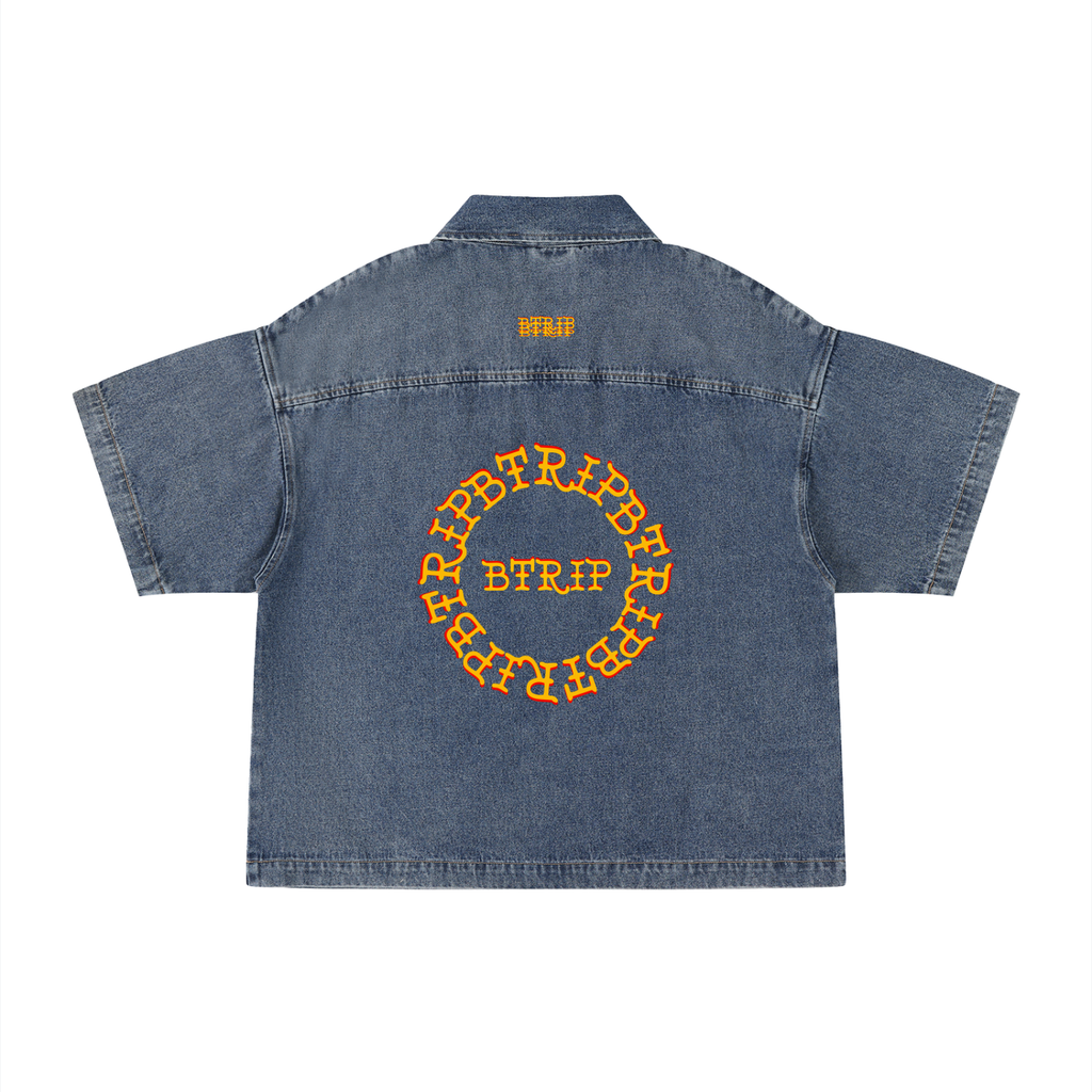 RAD - Unisex Vintage Wash Boxy Quarter-Zip Denim Shirt