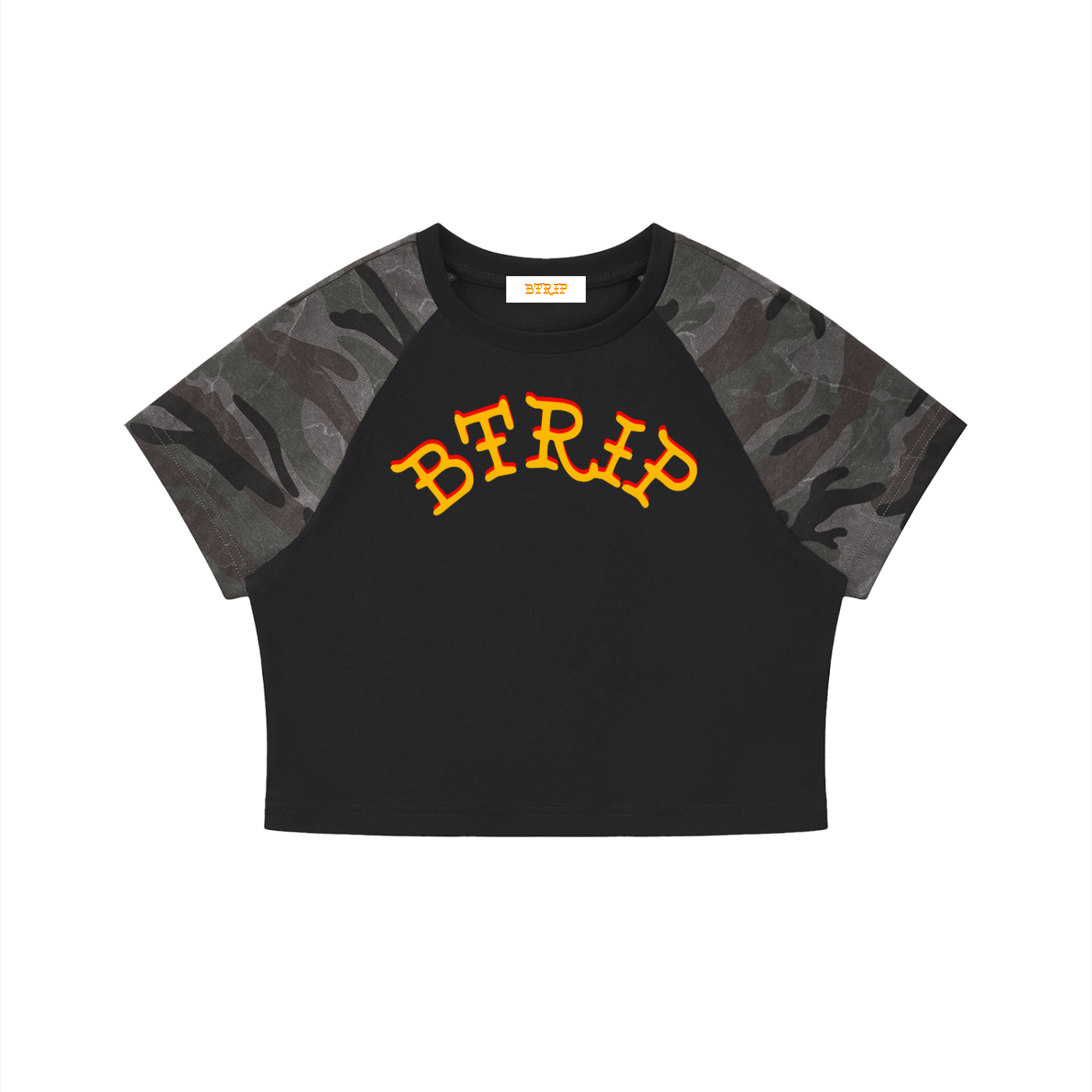 KELLY - Women’s Camo Raglan Crop T-Shirt
