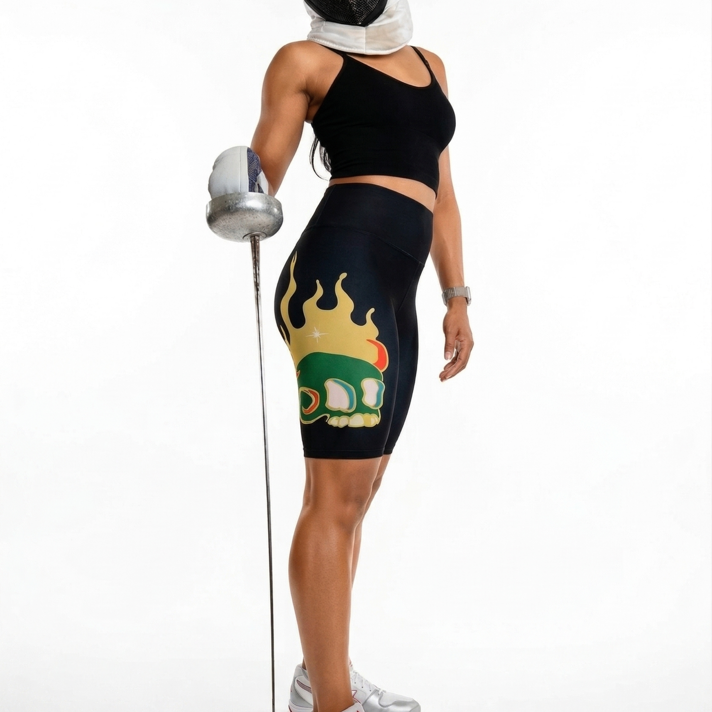Skull Biker Shorts — Black | High-Waist Compression