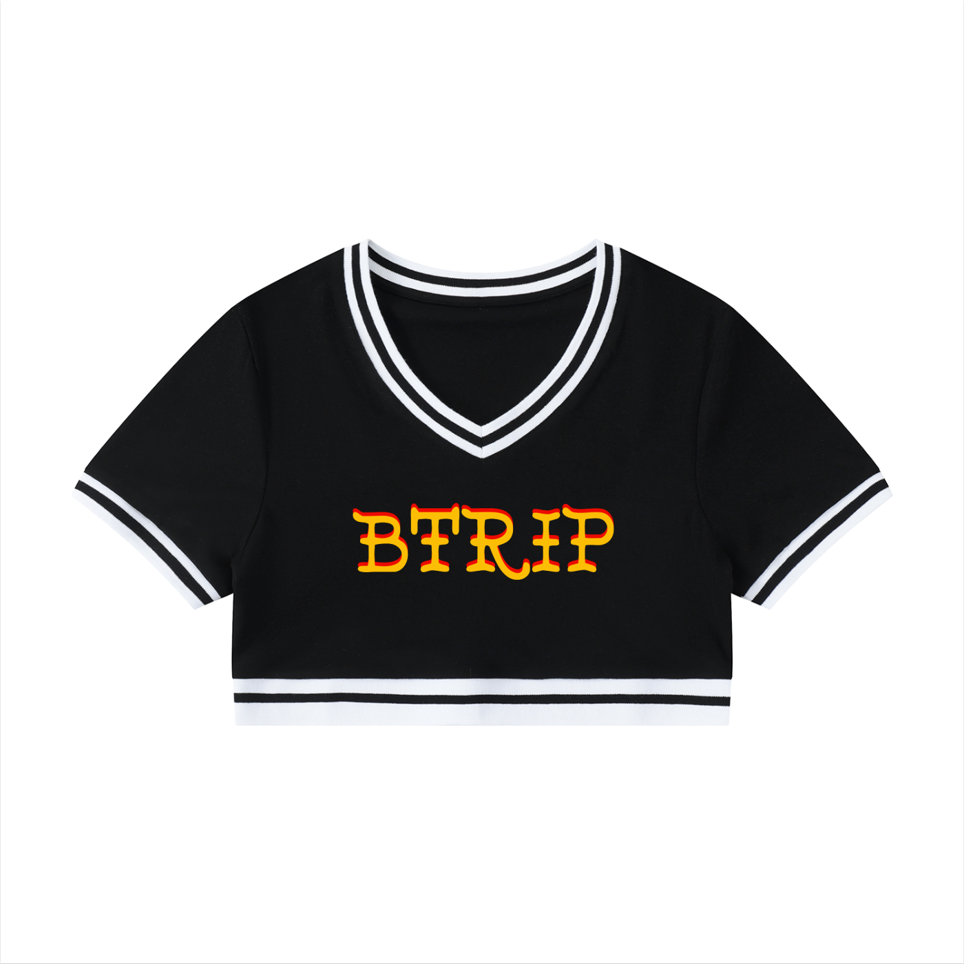 GUVYNVBO - Color Block V-Neck Crop Shirt