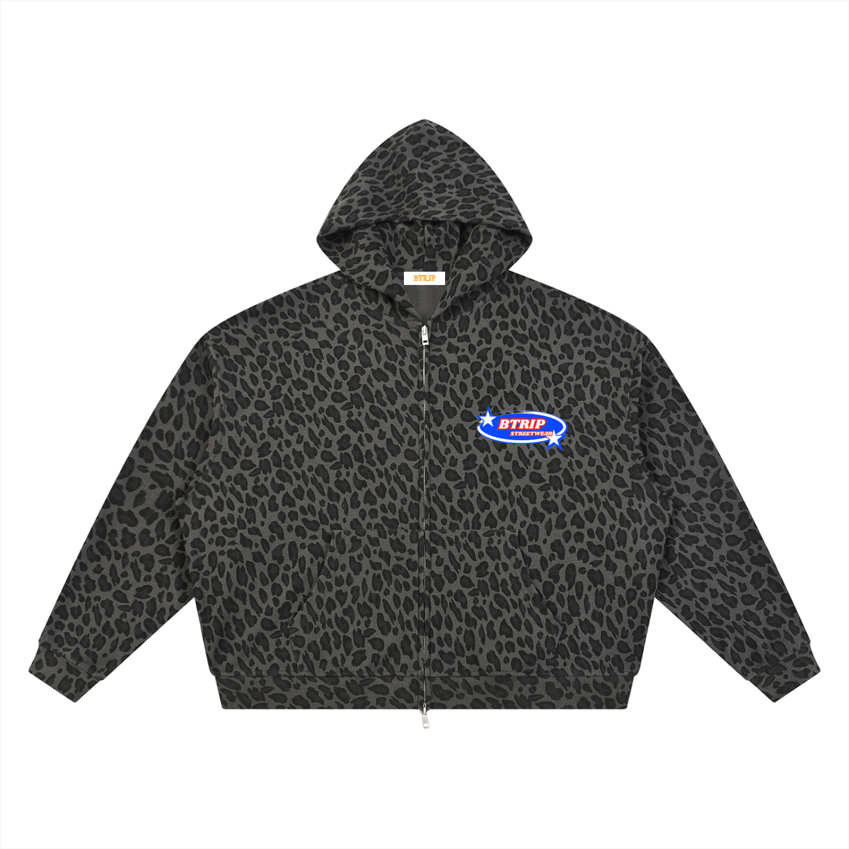 BTRIP STREETWEAR | Unisex Leopard Print Waffle Full Zip Hoodie