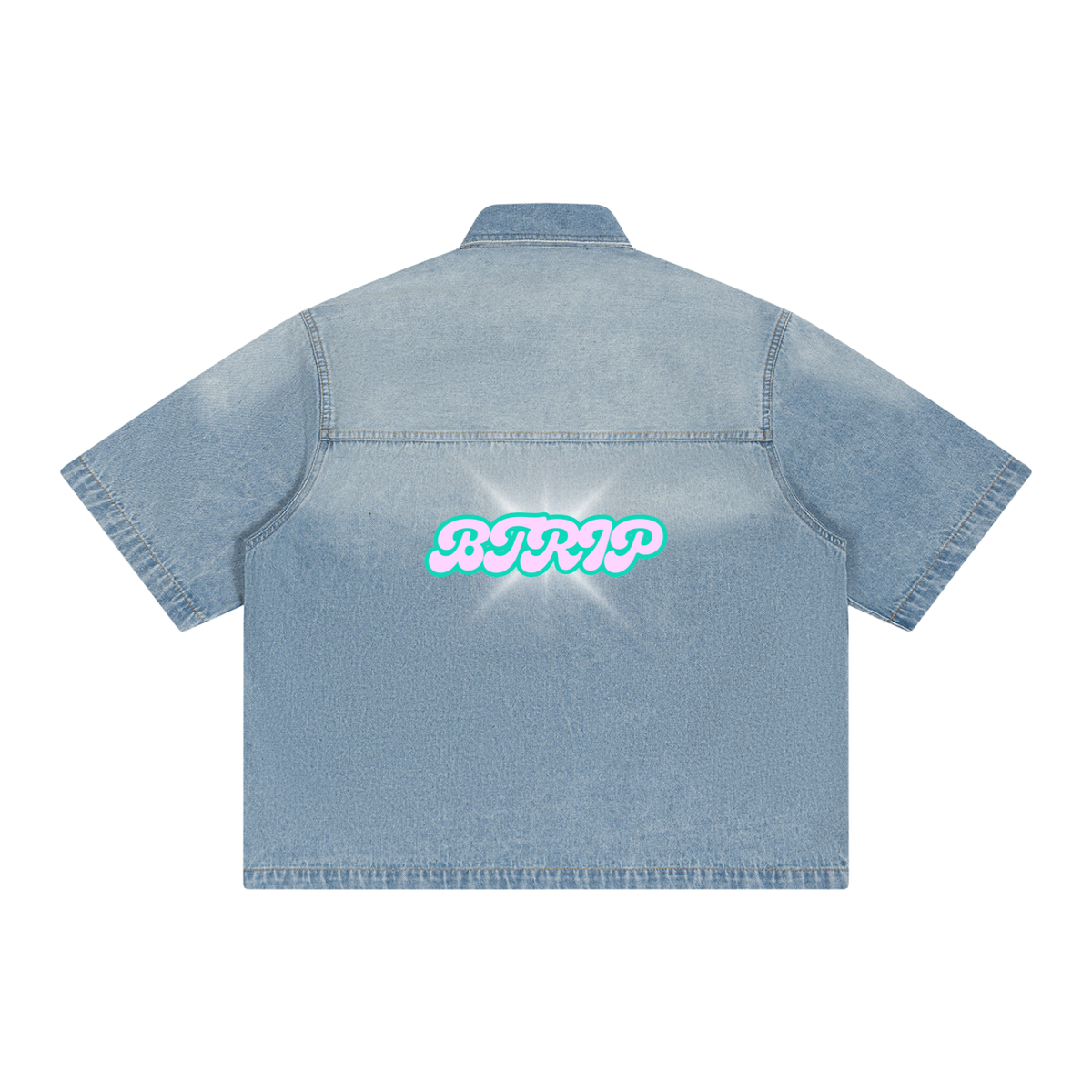 Unisex Vintage Wash Boxy Short Denim Shirt