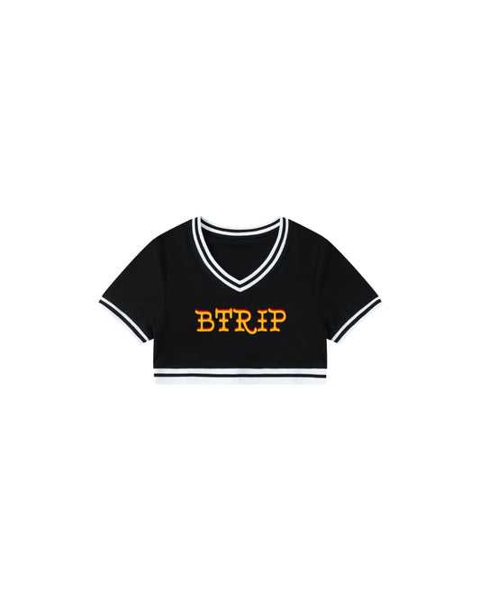 GUVYNVBO Color Block V-Neck Crop Tee