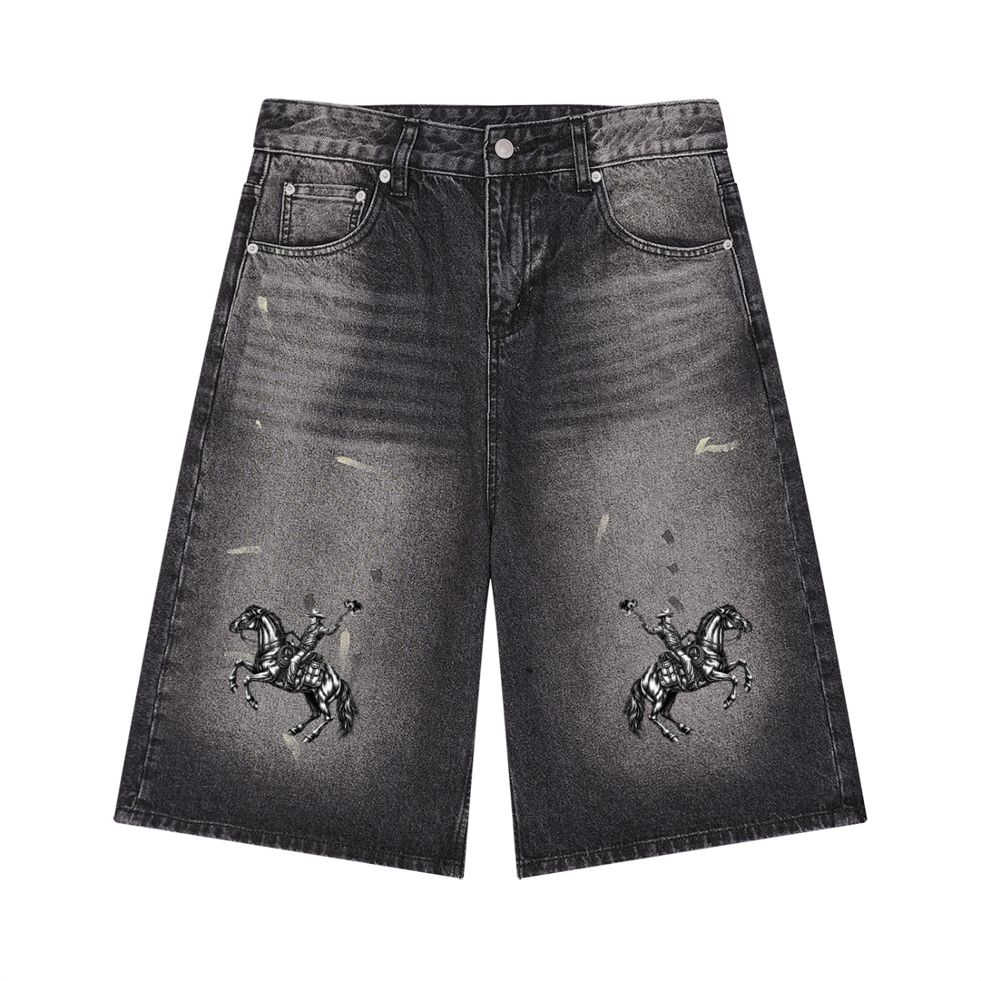 MAN DOWN - Men’s Vintage Wash Wide Leg Denim Shorts 002
