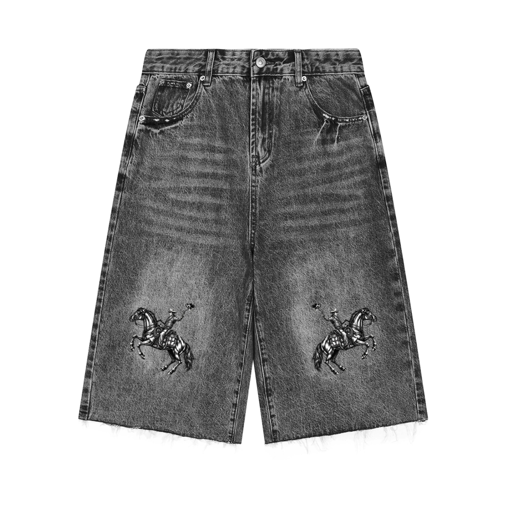 MAN DOWN - Men’s Vintage Wide Leg Denim Shorts 001