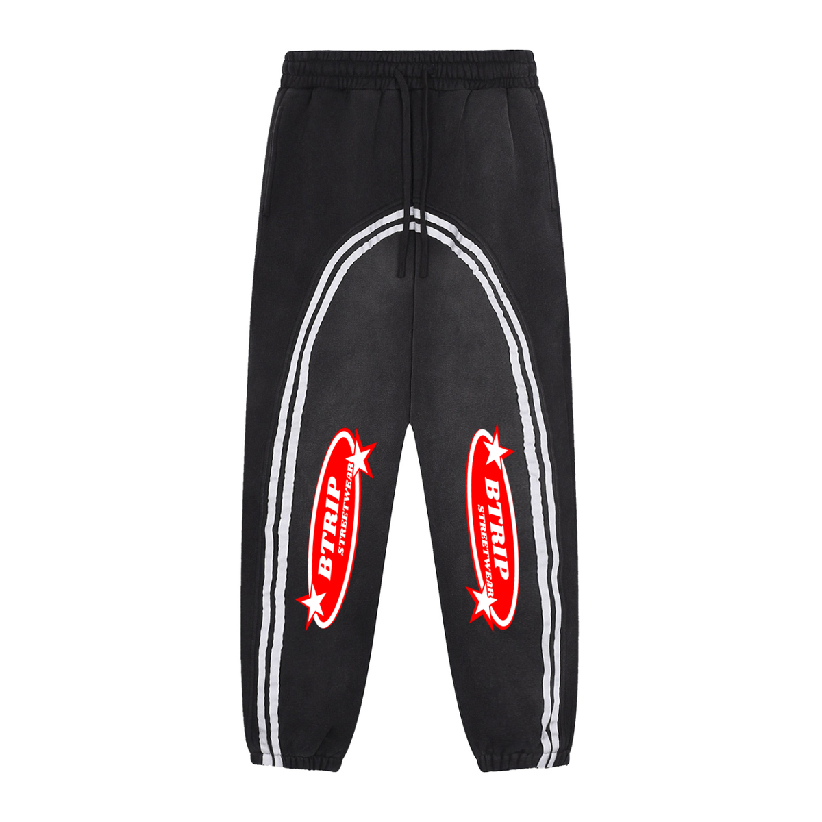 BTRIP STREETWEAR - Sun Fade Contrast Tape Fleece Jogged Sweatpants