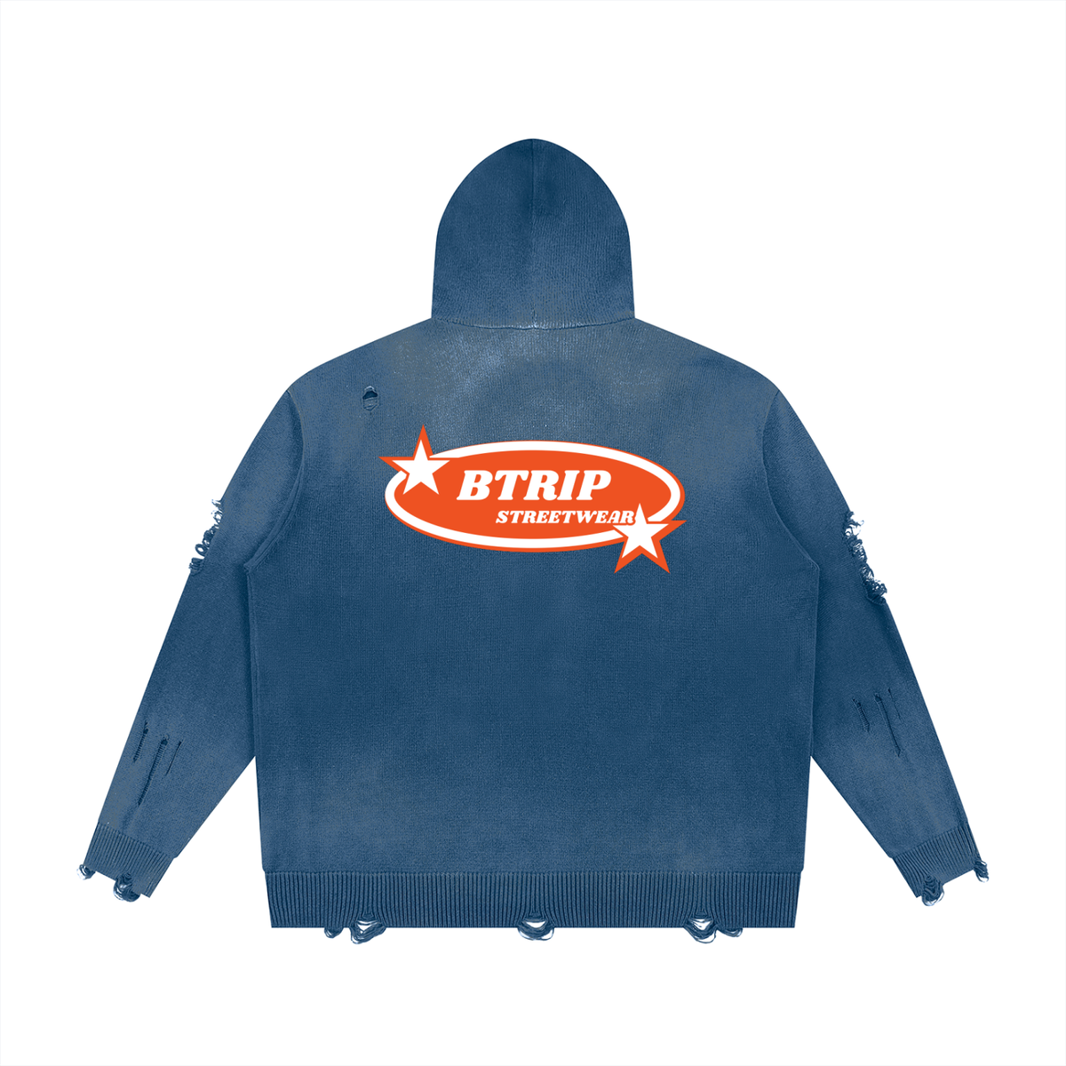 BTRIP STREETWEAR | Unisex Distressed Full-Zip Hooded Sweater