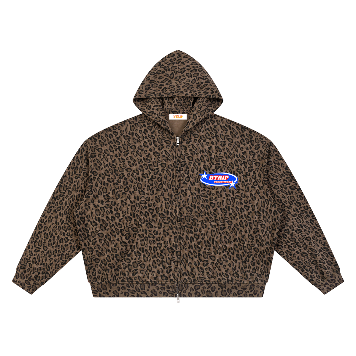 BTRIP STREETWEAR | Unisex Leopard Print Waffle Full Zip Hoodie