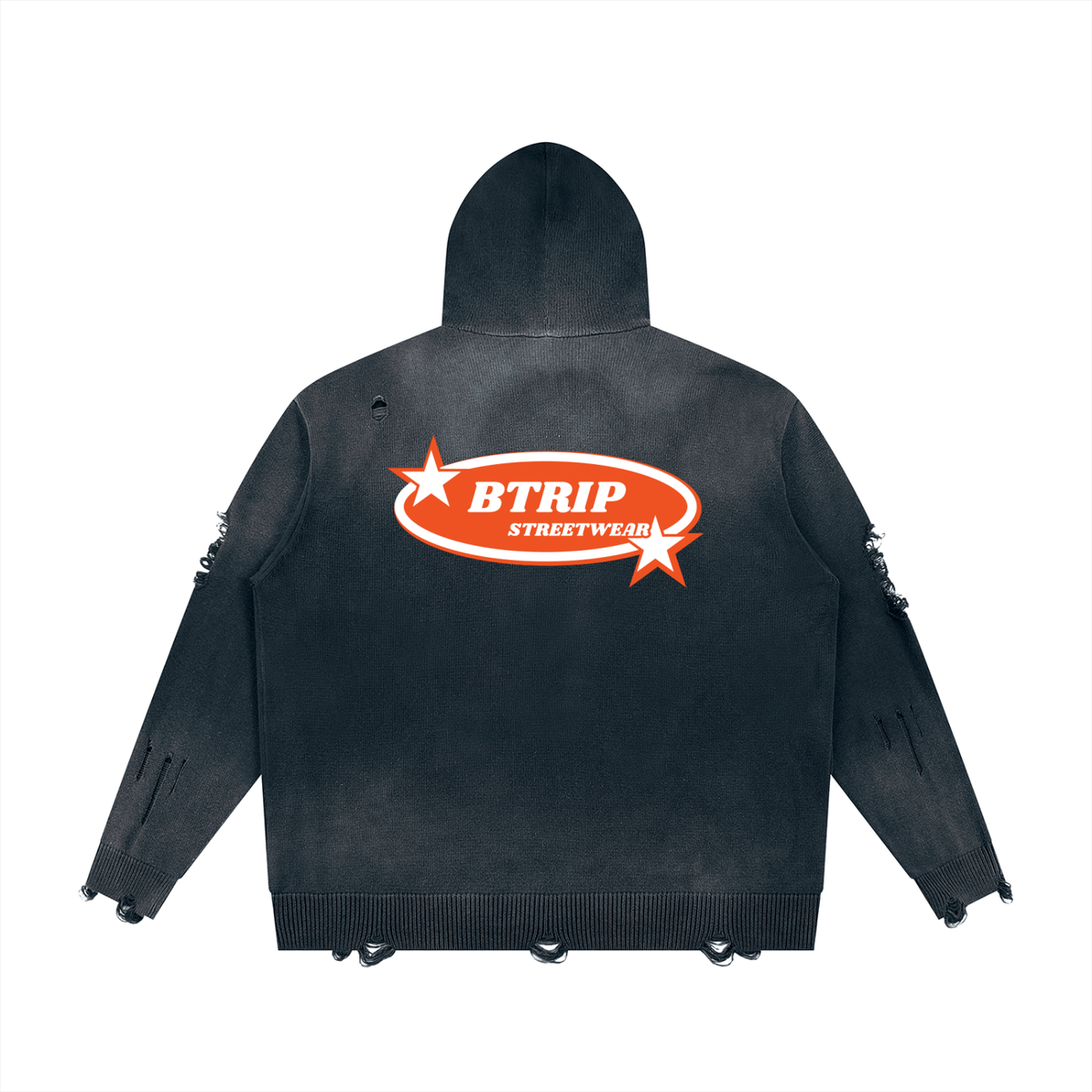 BTRIP STREETWEAR | Unisex Distressed Full-Zip Hooded Sweater