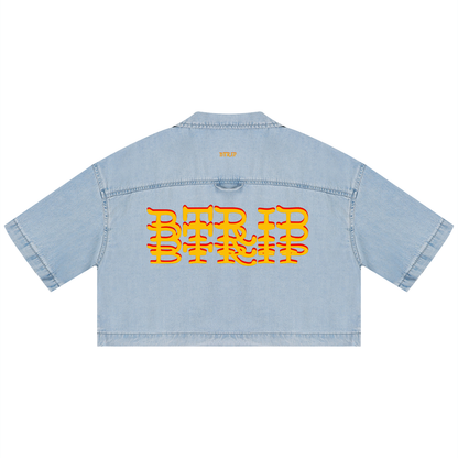 GVBV - Women's Vintage Wash Boxy Cropped Shirt