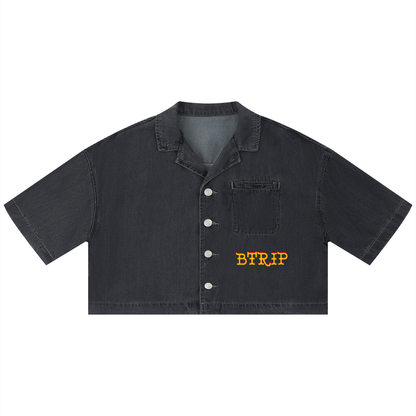 GVBV - Women's Vintage Wash Boxy Cropped Shirt