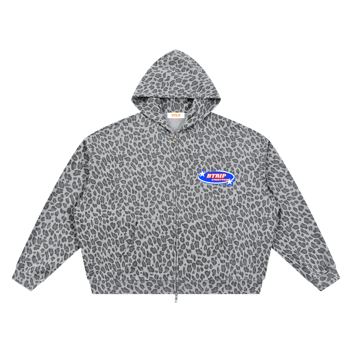 BTRIP STREETWEAR | Unisex Leopard Print Waffle Full Zip Hoodie