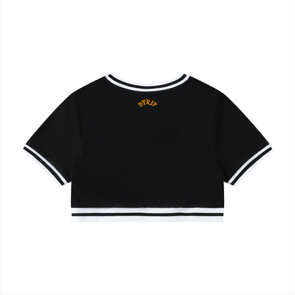 GUVYNVBO - Color Block V-Neck Crop Shirt