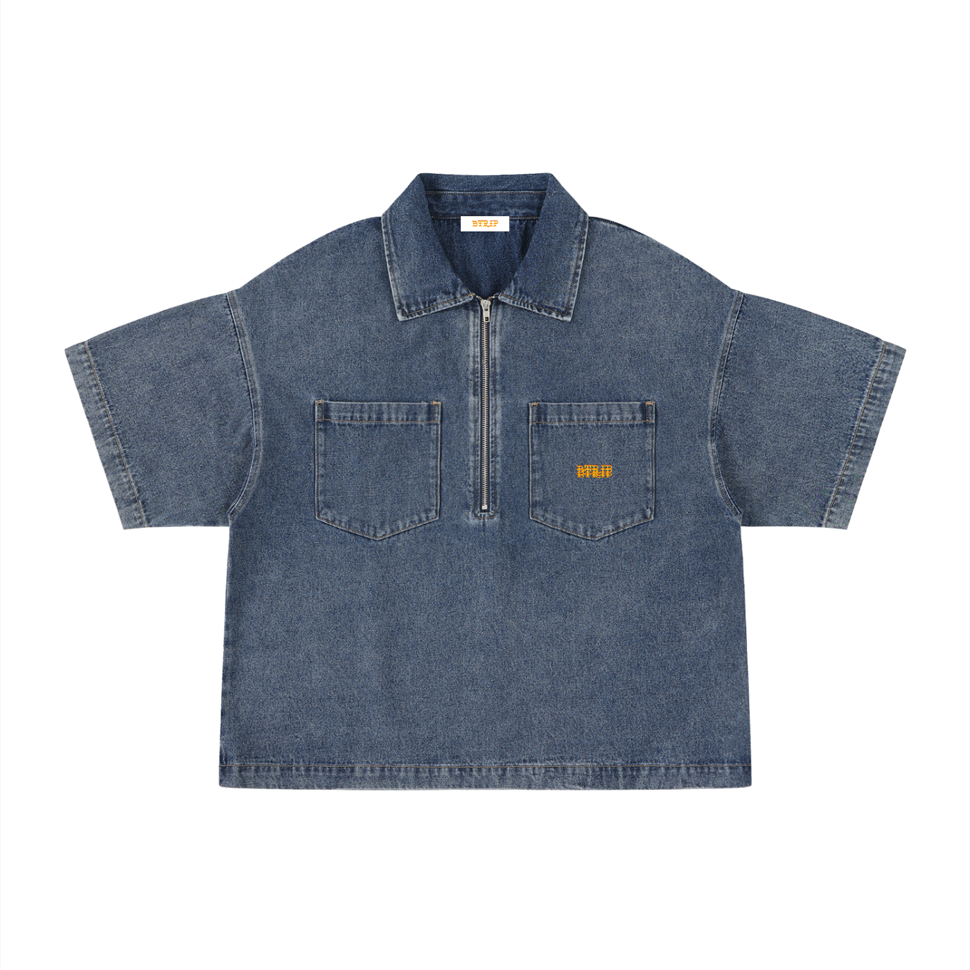RAD - Unisex Vintage Wash Boxy Quarter-Zip Denim Shirt