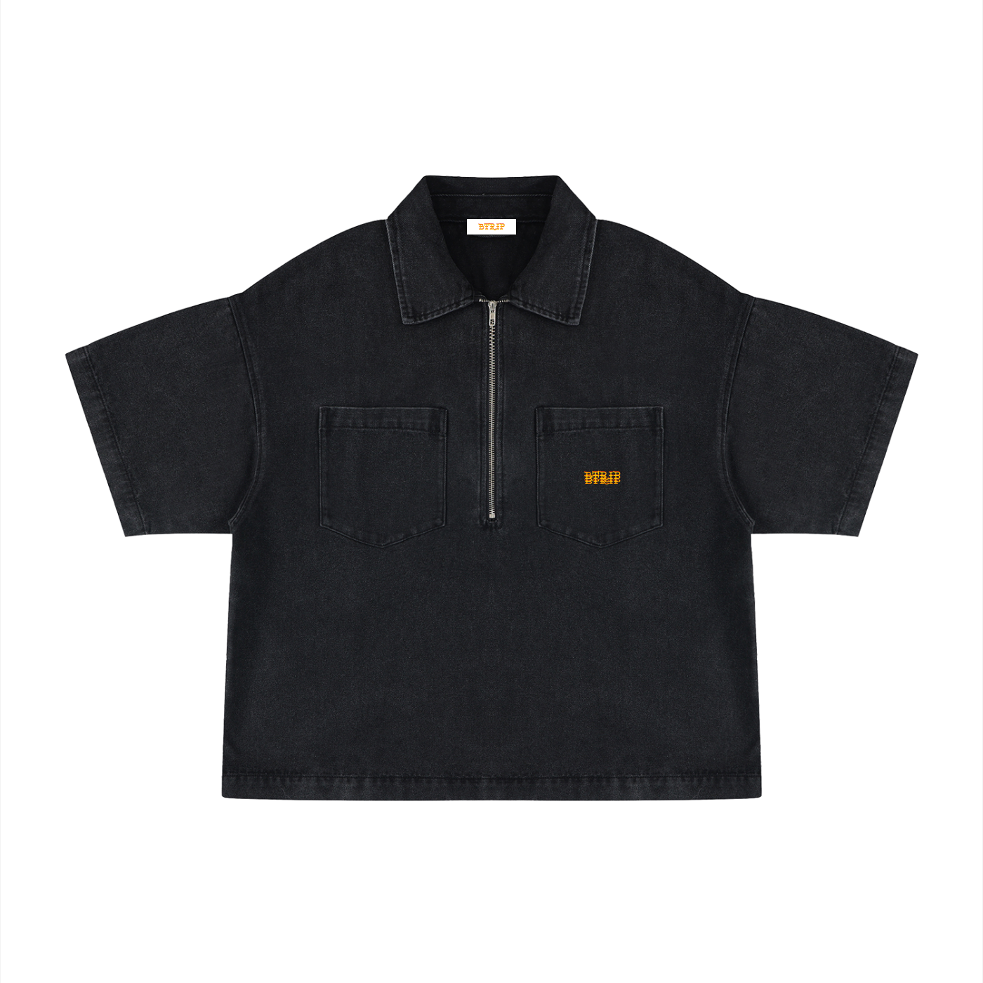 RAD - Unisex Vintage Wash Boxy Quarter-Zip Denim Shirt
